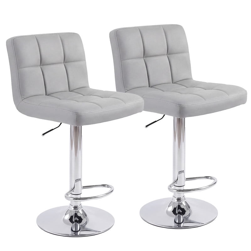 BEAUTYPEAK Adjustable Bar Stools Set of 2 PU Leather Swivel Counter Height Chairs with Backrest and Footrest, Gray
