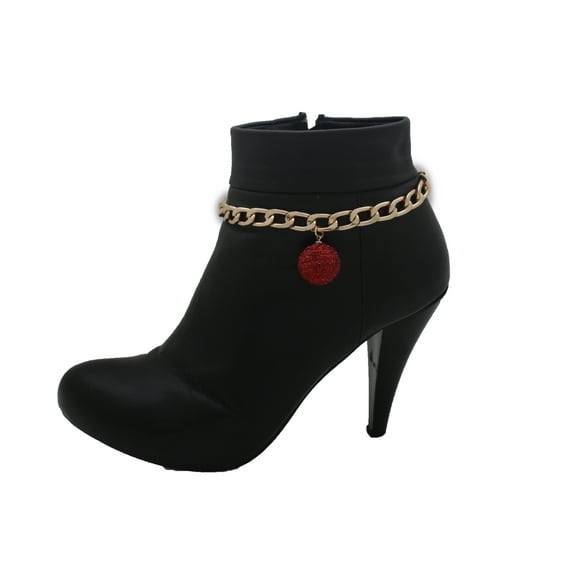 Women Gold Metal Boot Chain Red Ball Shoe Charm Bracelet Bling