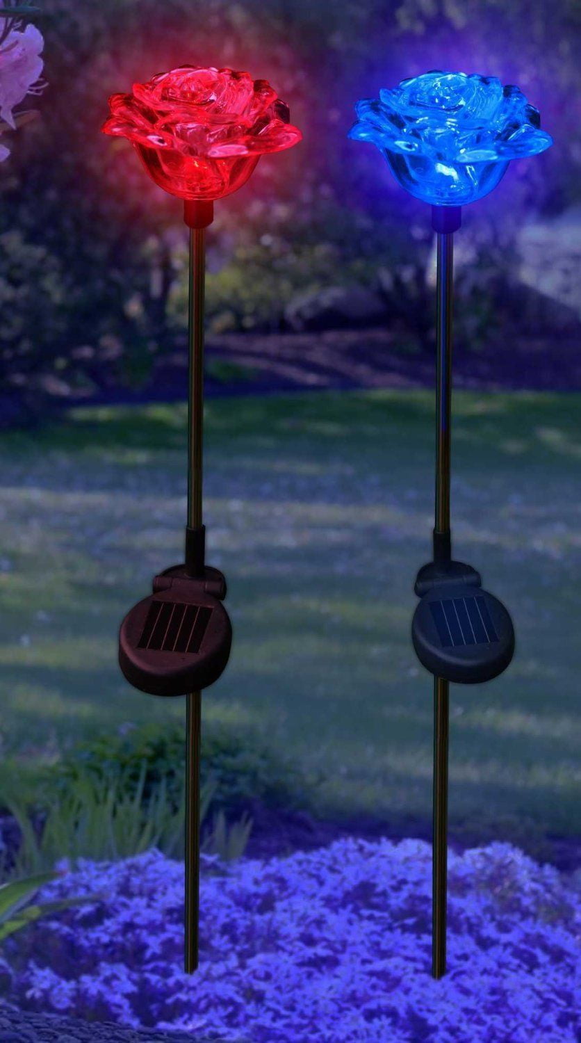 Solar Powered LED Rose ColorChanging LED Light Garden Stake Flower