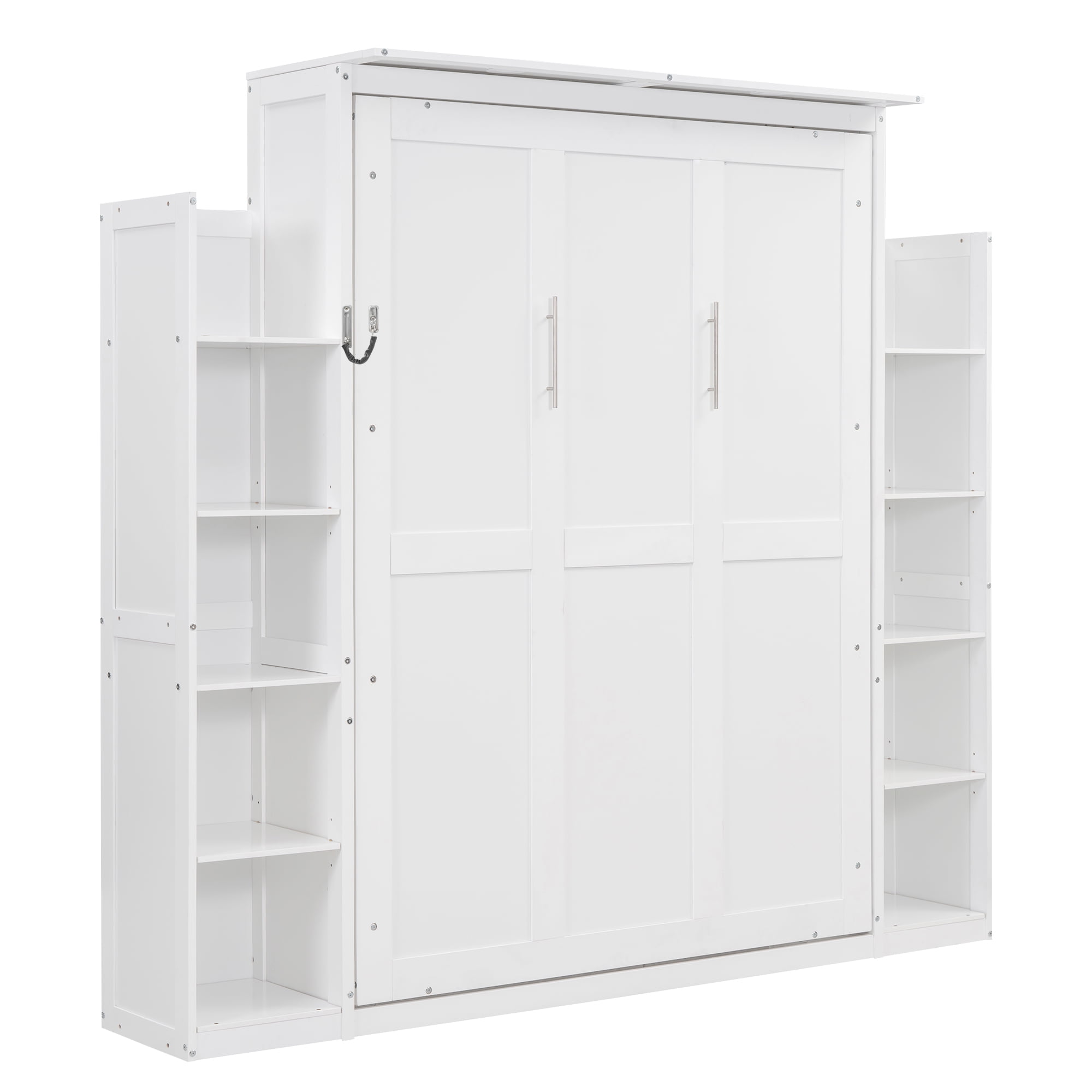 Noble House Full Murphy Wall Bed with Shelves & LED Lights,White