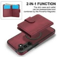 thumbnail image 3 of for Samsung Galaxy S24 Wallet Case, 2-in-1 Magnetic Detachable Card Holder, PU Leather + TPU Shockproof Kickstand Phone Cover, Magnetic Clasp Card Slots Back Case for Galaxy S24, Winered, 3 of 5