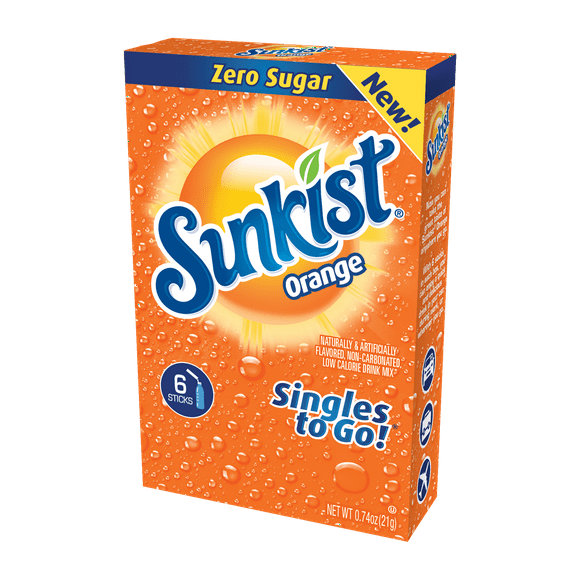 Sunkist Soda Orange Singles To Go Drink Mix, 0.74 OZ, 6 CT (2 pack)