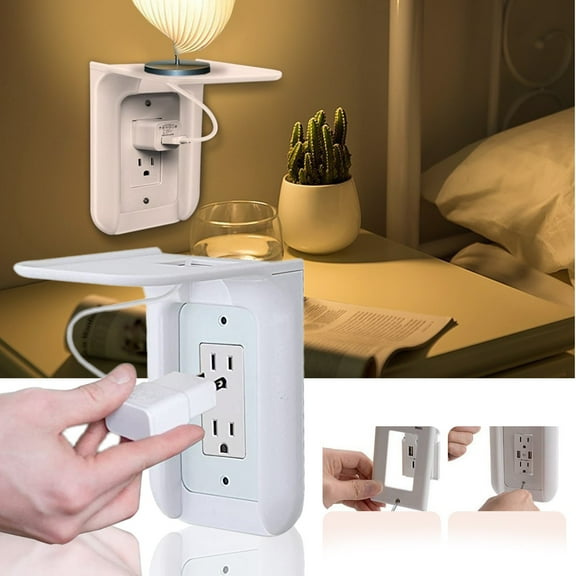 SSZMDLB under $5 Wall Shelf with Charger, Wall Mounted Shelf with Charging, Bathroom Shelf, Phone Charging Station for Countertop, Bedroom, Kitchen, Cord Management Organizer
