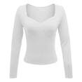thumbnail image 4 of DHFJKG Long Sleeve T Shirts For Women V Neck Low Cut Crop Tops Fall Slim Fit Basic Tees, 4 of 5
