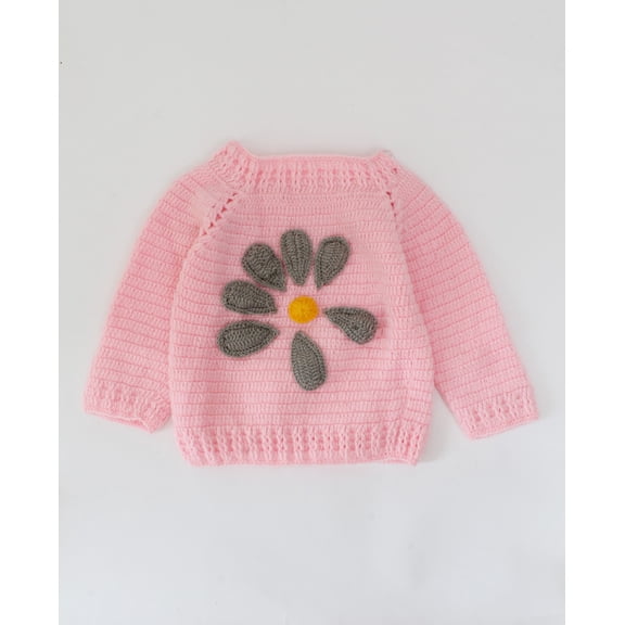 Woonie Crochet Sweater with Floral Petal Appliques