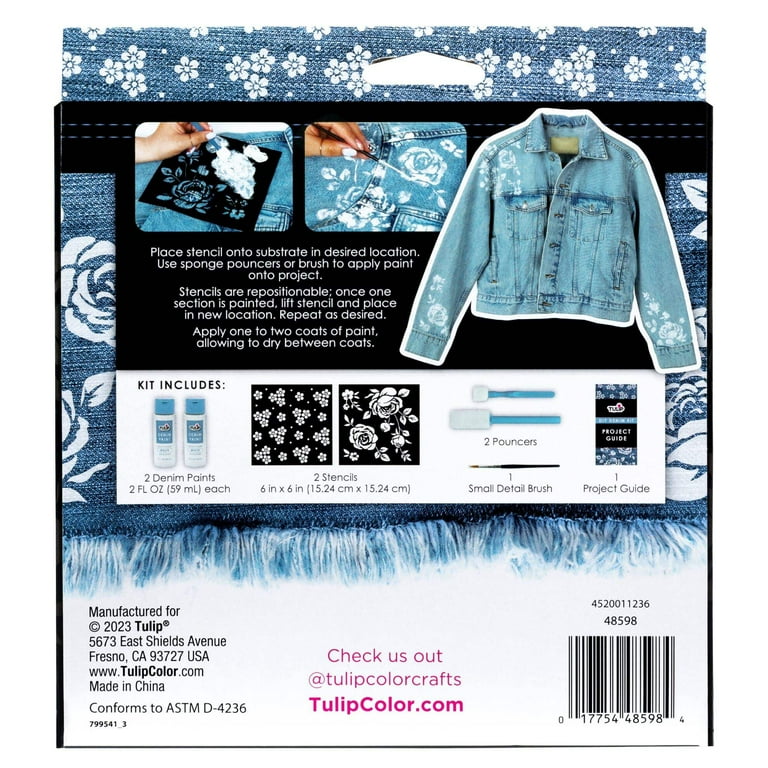 Tulip DIY Denim Paint and Stencil Kit, 8 Pieces for Customizing
