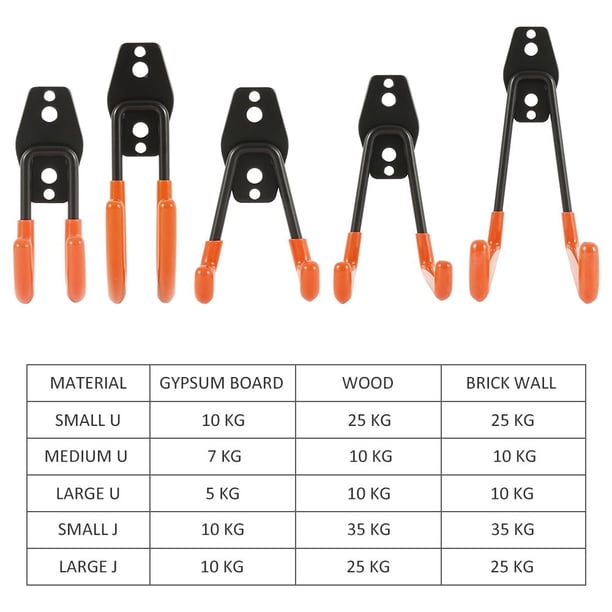 HUPBIPY - Lot De 12 Crochets De Garage En Acier Renforcé - Forme En U, Revêtement Caoutchouc, Vis Incluses