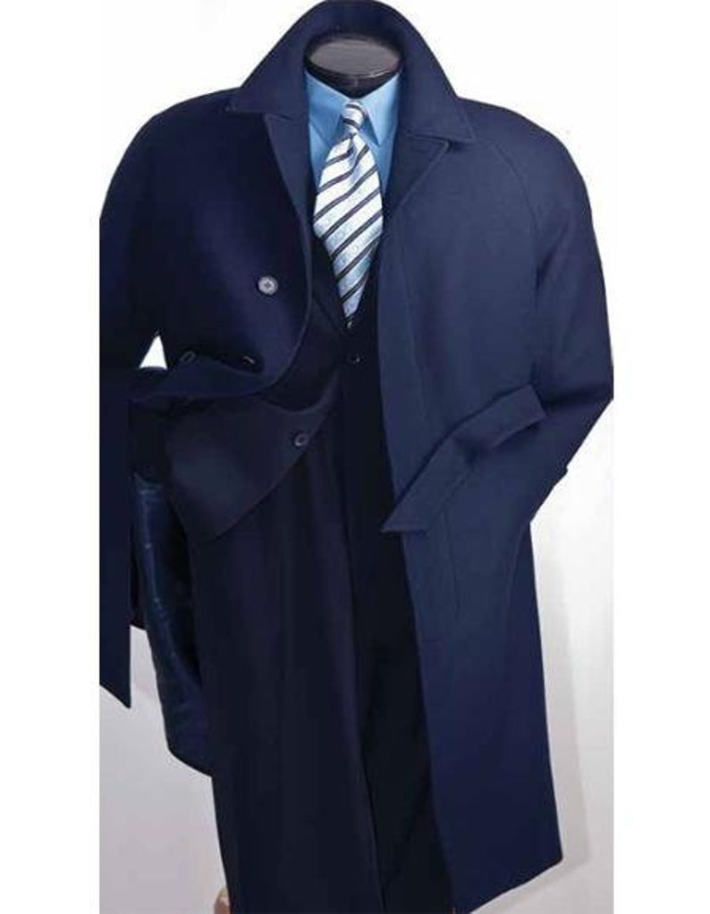 Navy Blue Mens Full Length Wool Overcoat Belted Wool Overcoat - Walmart.com