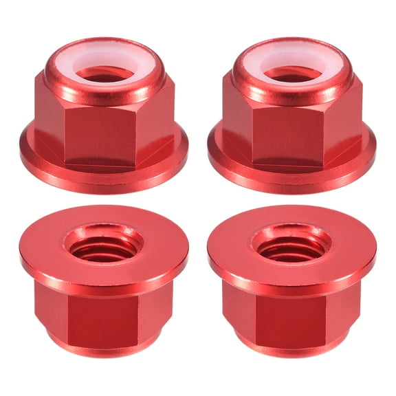 Uxcell Nylon Insert Hex Lock Nuts, 4pack - M8 x 1.25mm Aluminum Alloy Self-Locking Nut, Anodizing Flange Lock Nut for Fasteners(Wine Red)