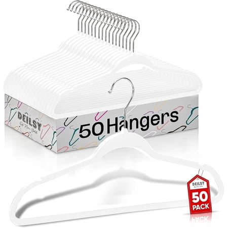 DEILSY White Hangers 50 Pack - Thin slim Space Saving, Plastic Hangers, Non Velvet Plastic hanger for Closet Organization Hanger for clothes adult