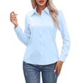 thumbnail image 2 of Only Moment Button Down Shirts for Women Long Sleeve V Neck Polyurethane Fiber Blouses Dressy Casual Work Shirt 2026 Summer Spring Fashion Clothing Blue,S, 2 of 6