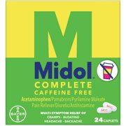 Midol, Caffeine Free, Menstrual Period Symptoms Relief Including Premenstrual Cramps, Pain, Headache, and Bloating, For Teens and Adults, Caplets, 24 Count