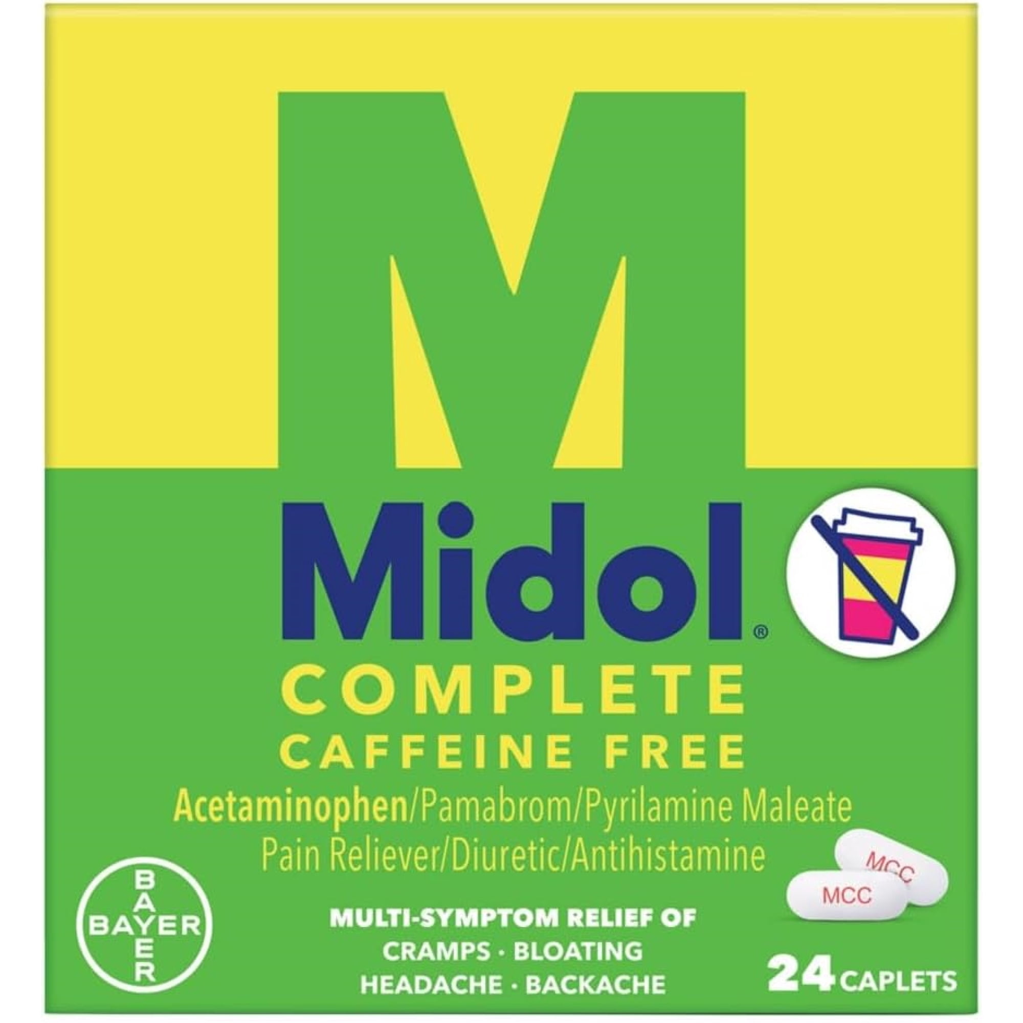 Midol, Caffeine Free, Menstrual Period Symptoms Relief Including Premenstrual Cramps, Pain, Headache, and Bloating, For Teens and Adults, Caplets, 24 Count