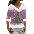 thumbnail image 2 of Promotions d'Été! Aqestyerly Hauts de Noël à Manches Longues pour Femmes, Pull Imprimé Col en V Manches Longues, 2 of 3