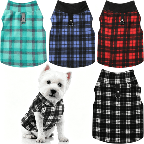 GASTROPOD 4 Pieces Winter Fabric Dog Sweaters with Leash Ring Soft Fleece Vest Pullover Pet Jacket Warm Dog Clothes Coats for Pet Puppy Cats Chihuahua(M(Neck:11.8-12.6“ Chest:16.5-18.5“))