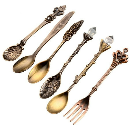 

Vintage Coffee Spoon with Crystal Metal Retro Carved Teaspoon Dessert Decorative Spoons Royal Style Tableware 6Pcs/Set