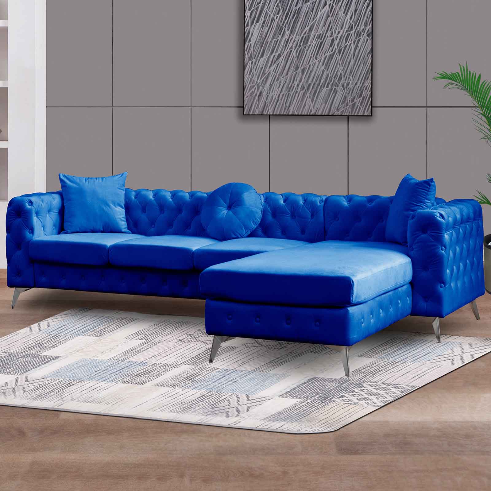 CECER Sofa Couches, Velvet Modern 3 Seaters Sofa and Chaise lounge with