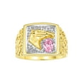 thumbnail image 1 of RYLOS Men's Rings 14K Yellow Gold Rings Lucky Nugget Horse Head 6X4MM Oval Gemstone & Diamond Ring Pink Ice October Birthstone Rings For Men Size 9, 1 of 7