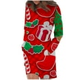 thumbnail image 1 of Pompotops Robe de Mode Décontractée Confortable à Manches Longues Col Rond Imprimé de Noël en Solde, 1 of 4