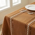 thumbnail image 3 of Sm:)e Fabric Openwork Farmhouse Style Linen Tablecloth 60x104 Inch, Yarn-Dyed Woven Table Cover for Dining Decor, Rectangle, Caramel, 3 of 9