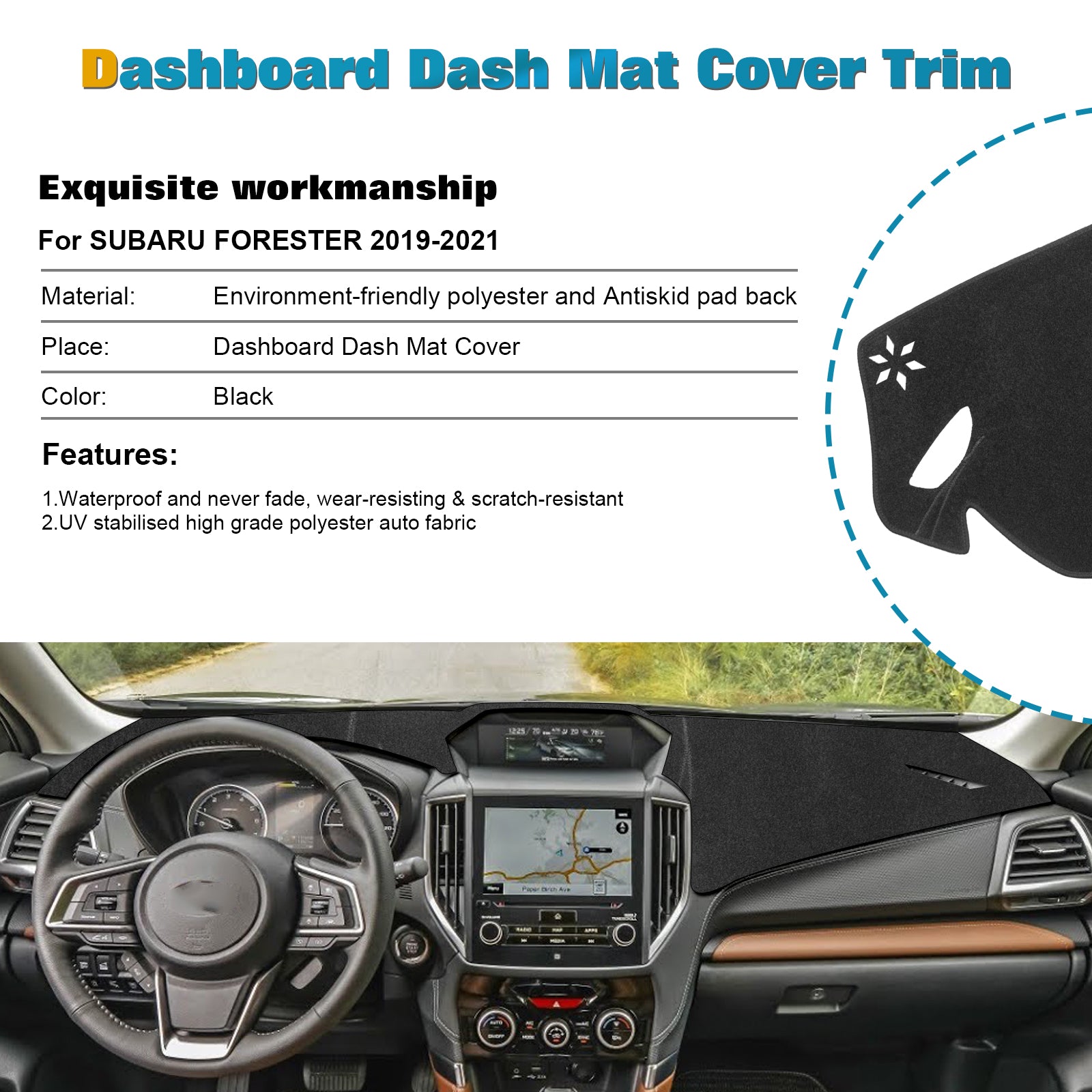 Xotic Tech Center Console Dashboard Mat Pre-Cut Non-Slip Sunshield Sun  Glare Protector Dash Carpet Pad Black Cover Compatible with Subaru Forester  2019-2021