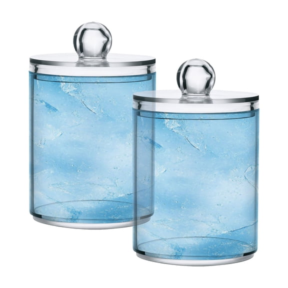 2 Pack Bathroom Canisters Transparent Storage Jar for Cotton Ball, Swab, Floss Light Blue Icy Texture