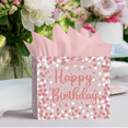 thumbnail image 2 of Large Birthday Gift Paper Bags with Tissue Paper and Card (1Pcs，Pink), 2 of 6