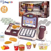 PayUSD Toy Cash Registers for Kids, Pretend Play Toys with Scanner, Play Money, Calculator, Credit Card Reader, Great Grocery Pre-School Gift for Boys & Girls, for Children from 3 Years, Brown