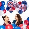 thumbnail image 4 of 4th/Fourth of July Patriotic Decorations Set - Red White Blue Paper Fans,USA Flag Pennant,Star Streamer,Pom Poms,Hanging Swirls Party Decor Supplies(Set of 1, #A), 4 of 5