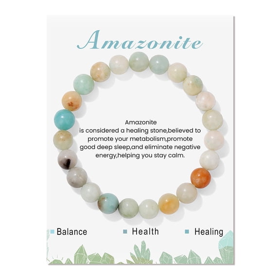Amazonite Gemstone Beaded Smooth Stretch Bracelet Blue Green Orange White T132