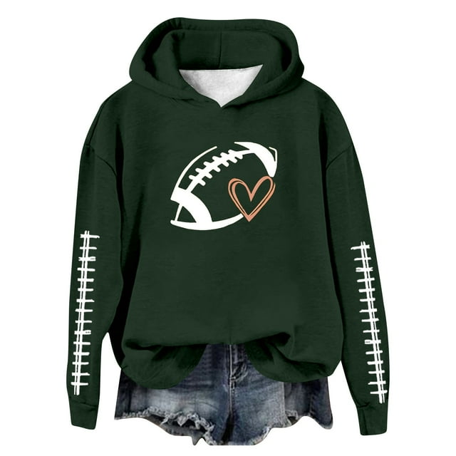 Women's Football Baseball Print Hoodie With Round Neck And Long Sleeve