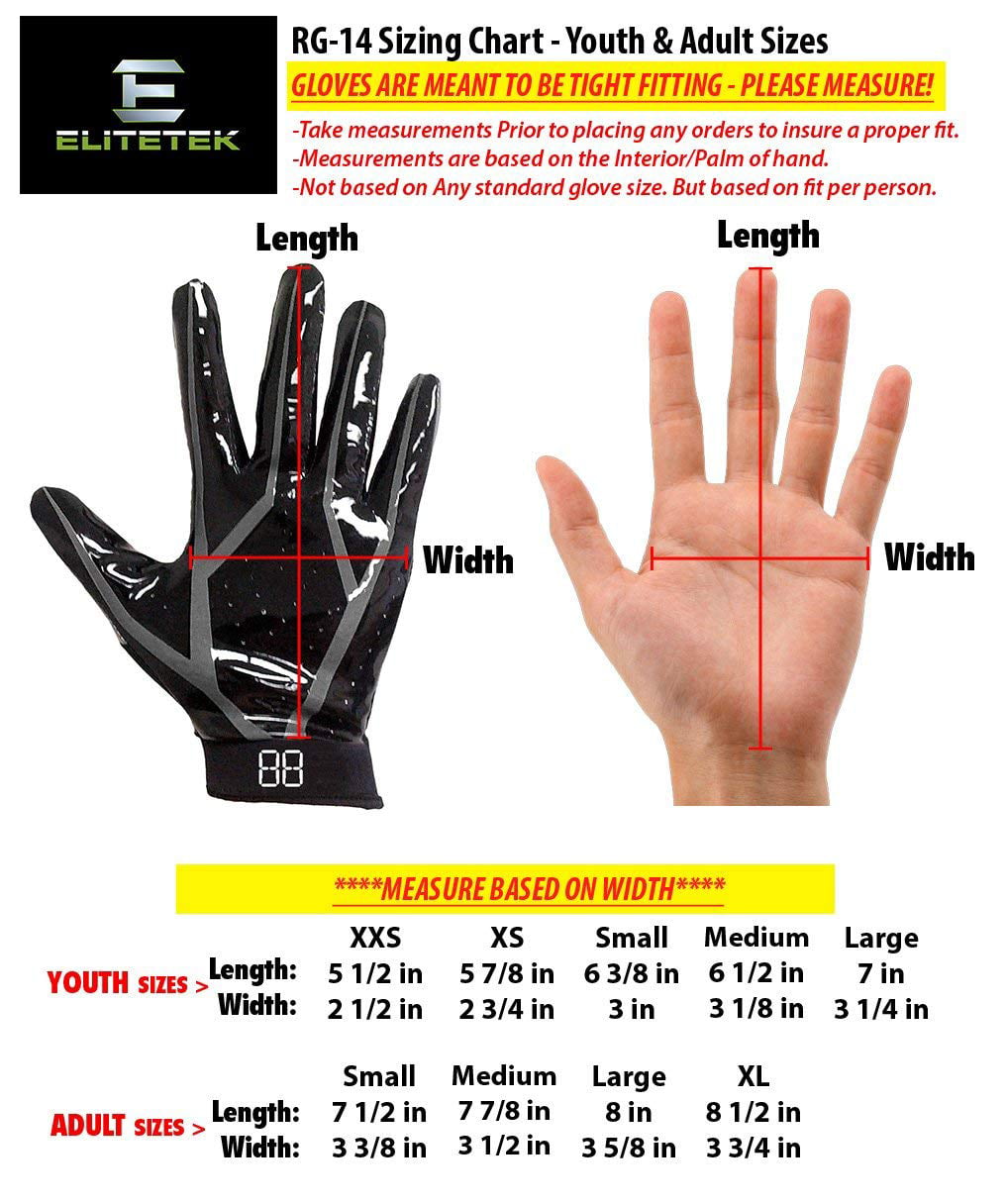 nike football glove size chart