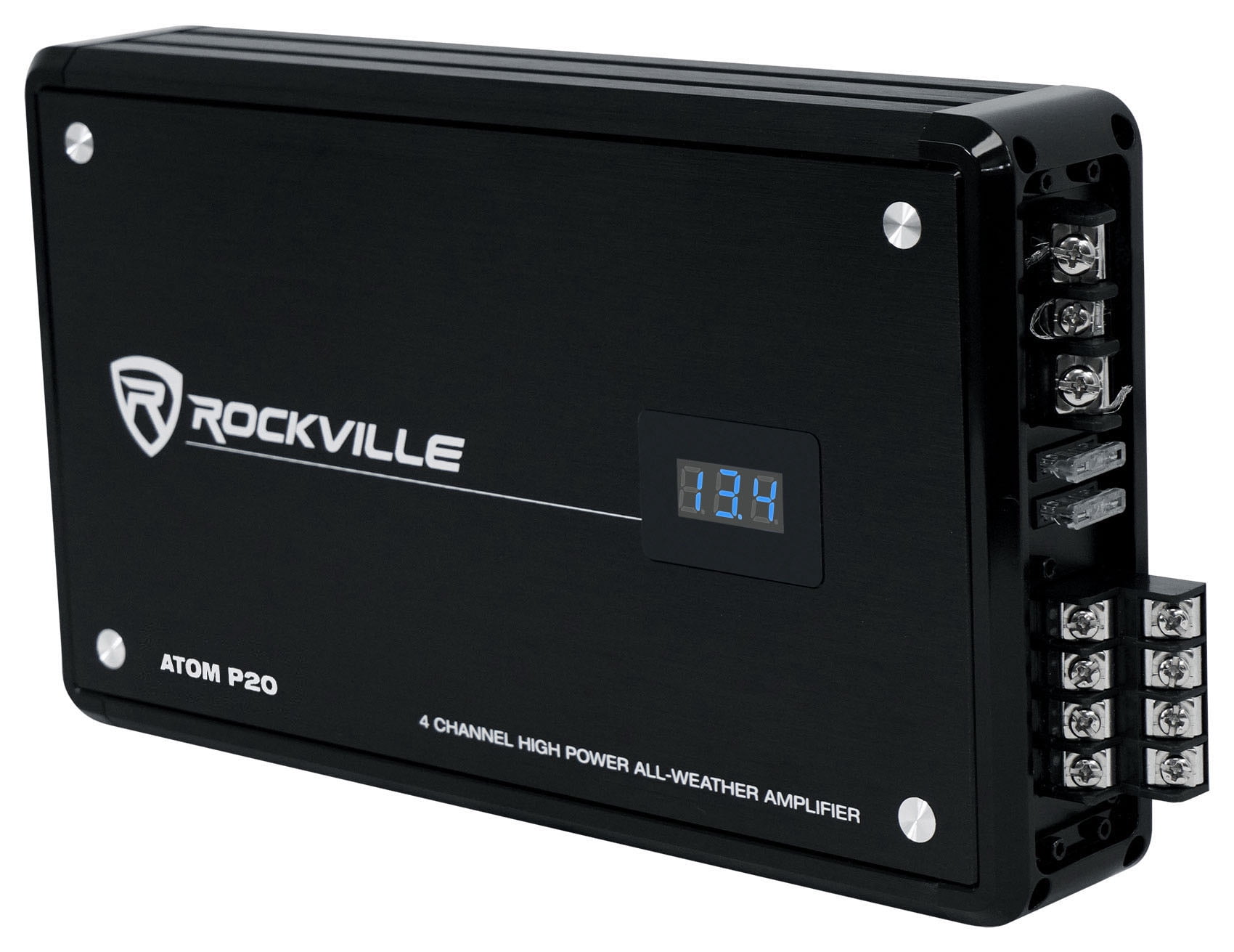 Rockville ATOM P20 Marine/ATV/Car Bluetooth Amplifier 1600w Peak/440w RMS 4 Channel w/ Volt Meter