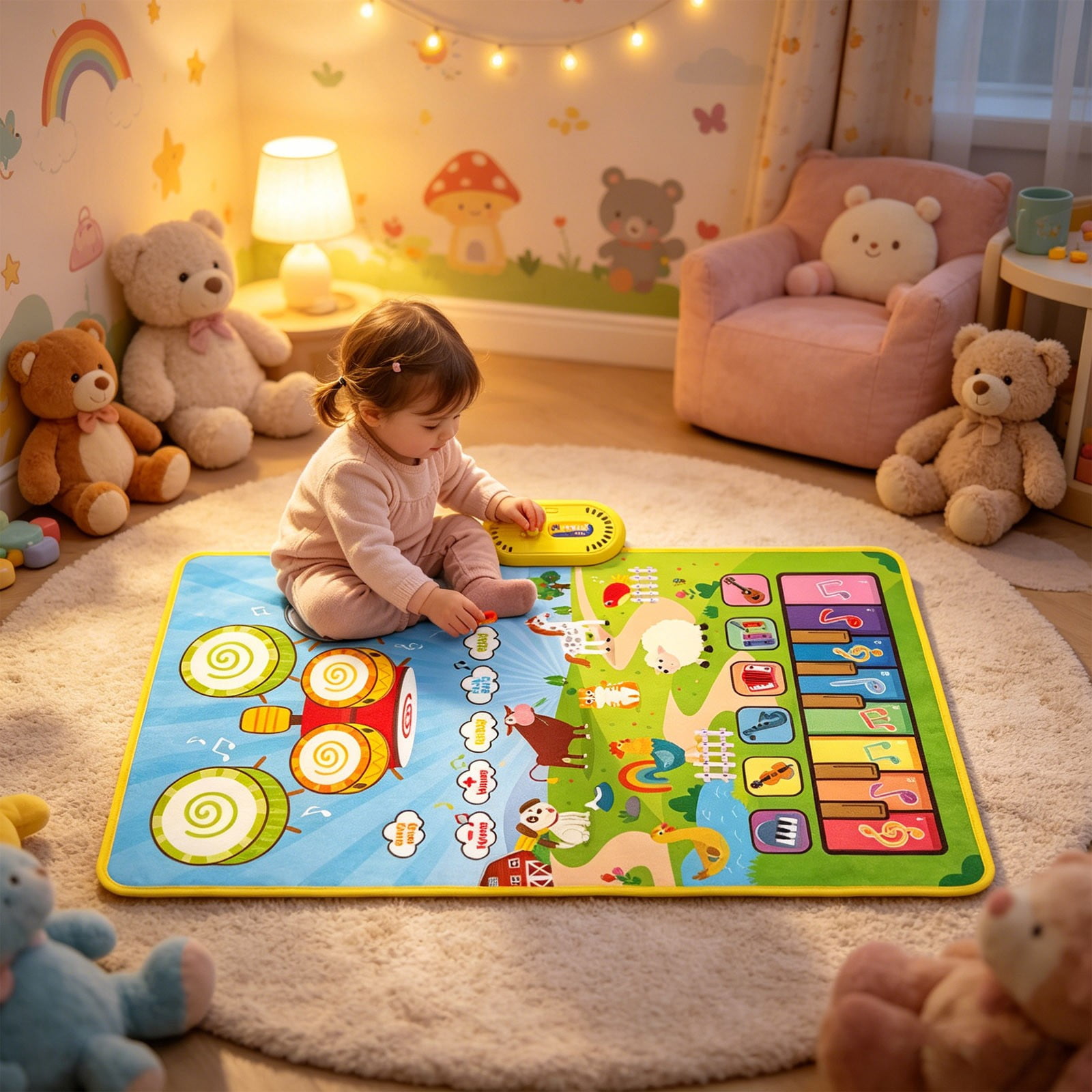 Piano Mats, 3-in-1 Animal Musical Play Mat with Piano & Drum for Montessori Sensory Early Educational Musical Learning Toys, Ideal Birthday Toy