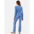 thumbnail image 3 of No Boundaries Ribbed Top and Flare Pants Pajama Set, 2-Piece, Women’s and Women’s Plus, 3 of 3