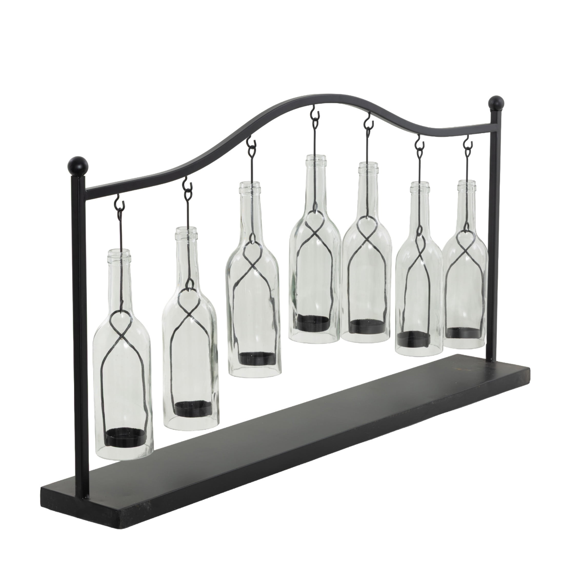 DecMode 7 Holder Black Metal Hanging Bottle Decorative Candle Lantern