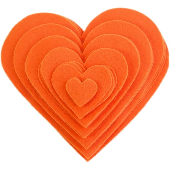 Playfully Ever After 1 to 6 inch Multi-Size Pack Stiff Felt Hearts 18pc (Orange)