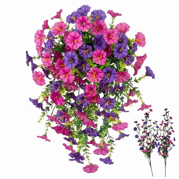 Xingtaoda Outdoor Artificial Flowers Fake Morning Glory Hanging Vines 2 Packs 45 Flowers Each For Patio Porch Home Decor
