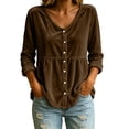 thumbnail image 5 of Women's fall tops Baeitkot V Neck Button Front Velvet Blouse Relaxed Babydoll Tunic Long Sleeve for Cozy Daily Commute Coffee M, 5 of 8