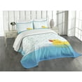 thumbnail image 3 of Ambesonne Yellow Duck Quilted Bedspread Set 3 Pcs, Animal on Water Bubbles, Queen Size, Sky Blue Yellow White, 3 of 5