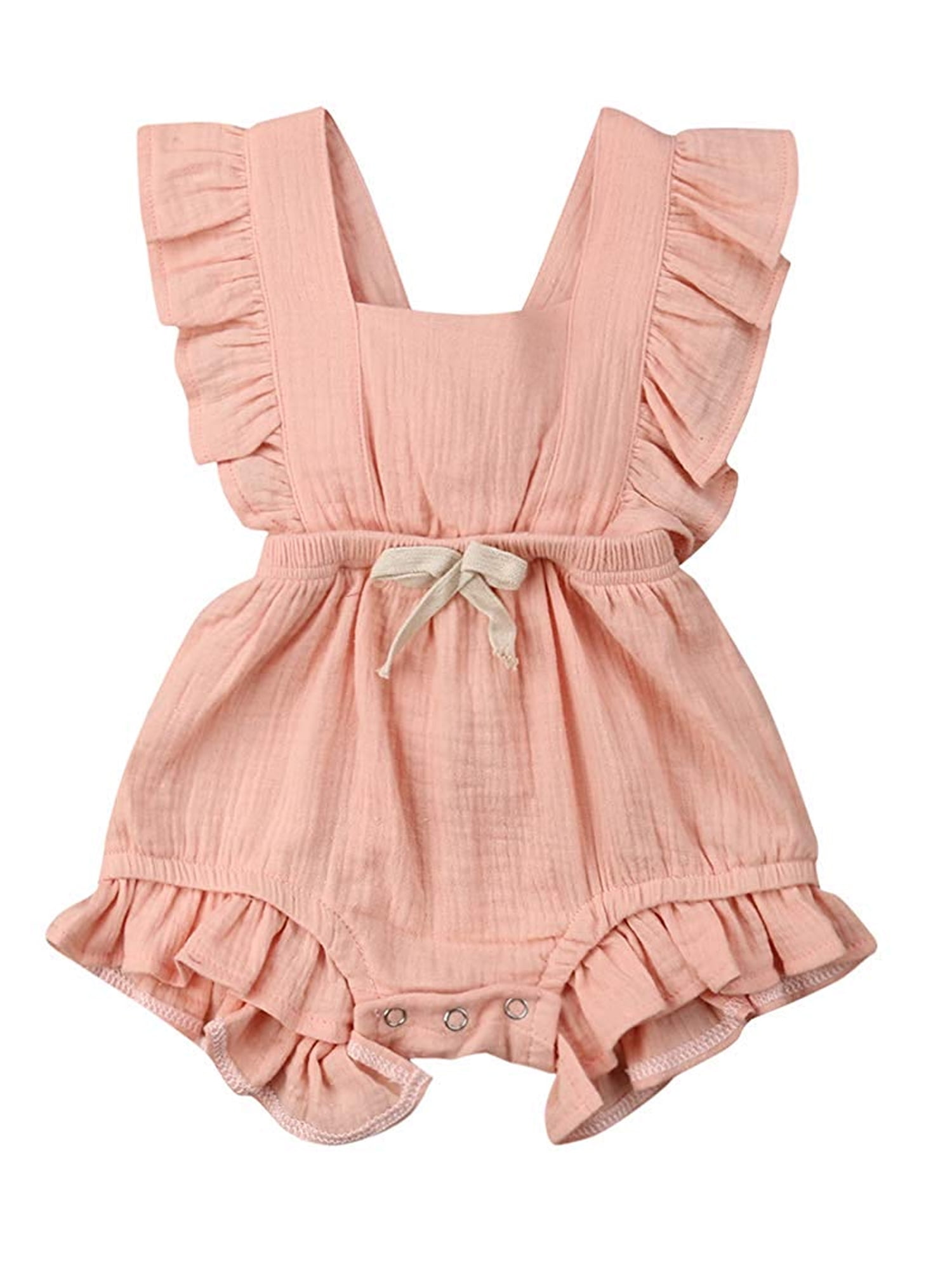 Baby Clothing,Summer Newborn Bodysuit,Baby Girls Solid Color Ruffles Backcross Outfits Infant Sleeveless Romper Jumpsuit Clothes for 3-24 Months 