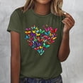 thumbnail image 2 of Womens Short Sleeve T-Shirts Polyester Casual Sunflower Butterflies Printed Graphic Base Tee Shirt Summer Tops (L, Army Green 01), 2 of 4