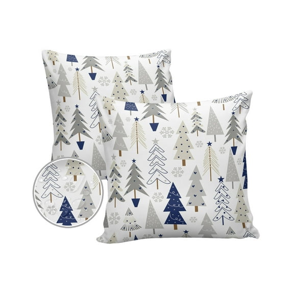 Pack of 2 Outdoor Pillow Covers, Christmas Blue Xmas Tree Forest Texture Illustration Waterproof Square Throw Pillowcase Cushion Decorative Pillow Covers for Couch Patio Tent, 20x20 in