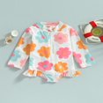 thumbnail image 2 of QJUHUNG Kid Baby Girls One Piece Swimsuit Long Sleeve Zipper Swimwear Ruffle Rashguard Bathing Suits Beachwear, 2 of 8