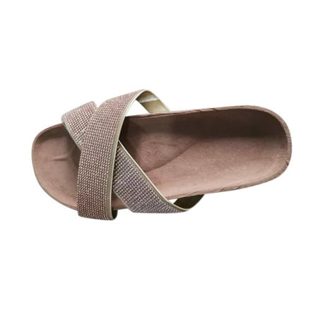 

Follure Girl women s casual shoes Summer New Leisure Fashion Diamond Flat Cross Women s Sandals Khaki 38