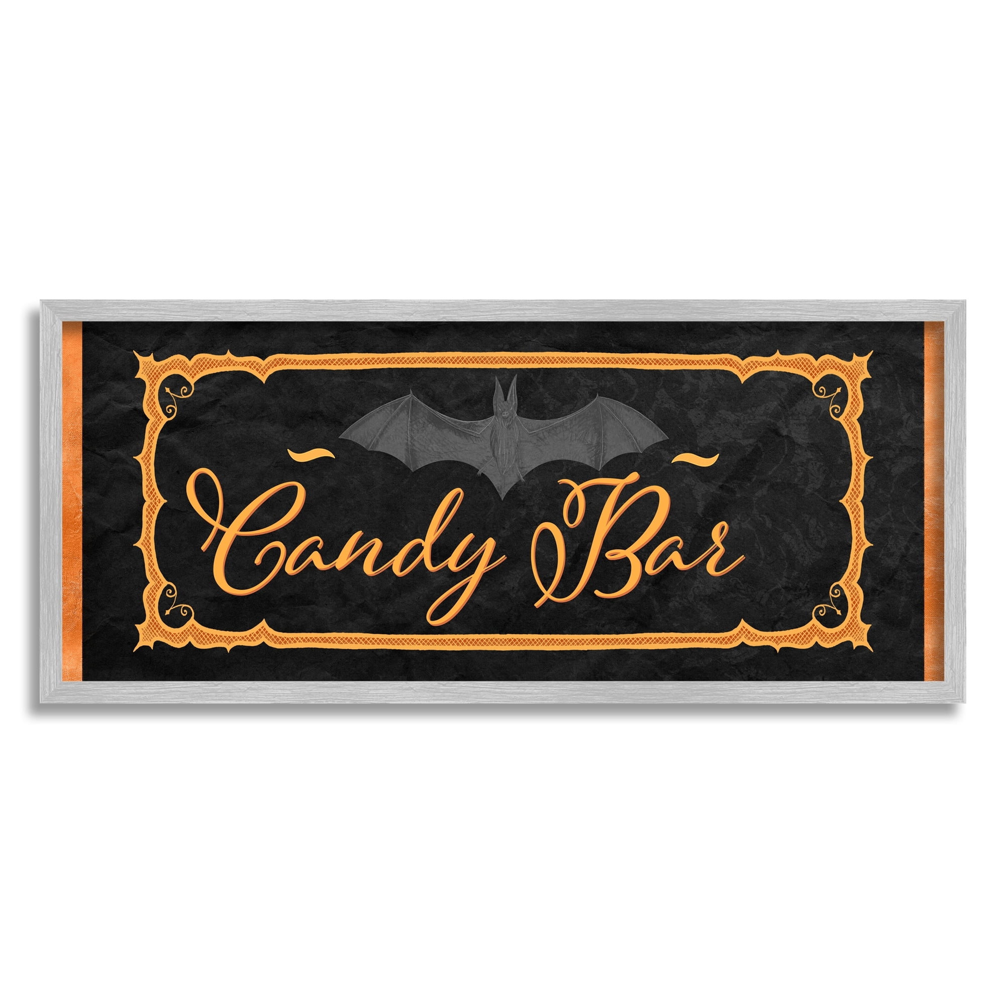 Stupell Industries Spooky Candy Bar Sign Halloween Bat Orange Black Graphic Art Gray Framed Art Print Wall Art, 24x10, by SD Graphics Studio