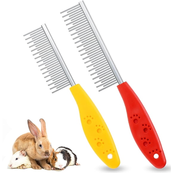 Pet Hair Comb Grooming Stainless Steel Long Short Teeth Rabbit Hamster Guinea Pig 2 Pack