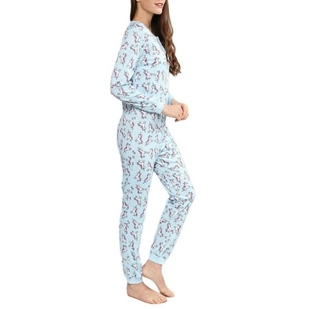 

wsevypo Womens Casual One Piece Pajama Button Down Homewear Onesies Pajamas Long Sleeve Cute Cartoon Sleepwear Cozy Pyjamas