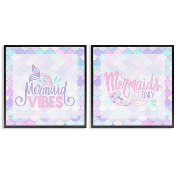 Dreamy Mermaid Phrases with Scales 2 Piece Black Framed Giclee Art Set, design by Kim Allen