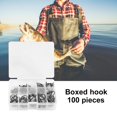 thumbnail image 3 of Pesca 100 unids/caja de anzuelos de acero juego de anzuelos de pesca aplanados negros con aparejos de púas FLhrweasw Nuevo, 3 of 8
